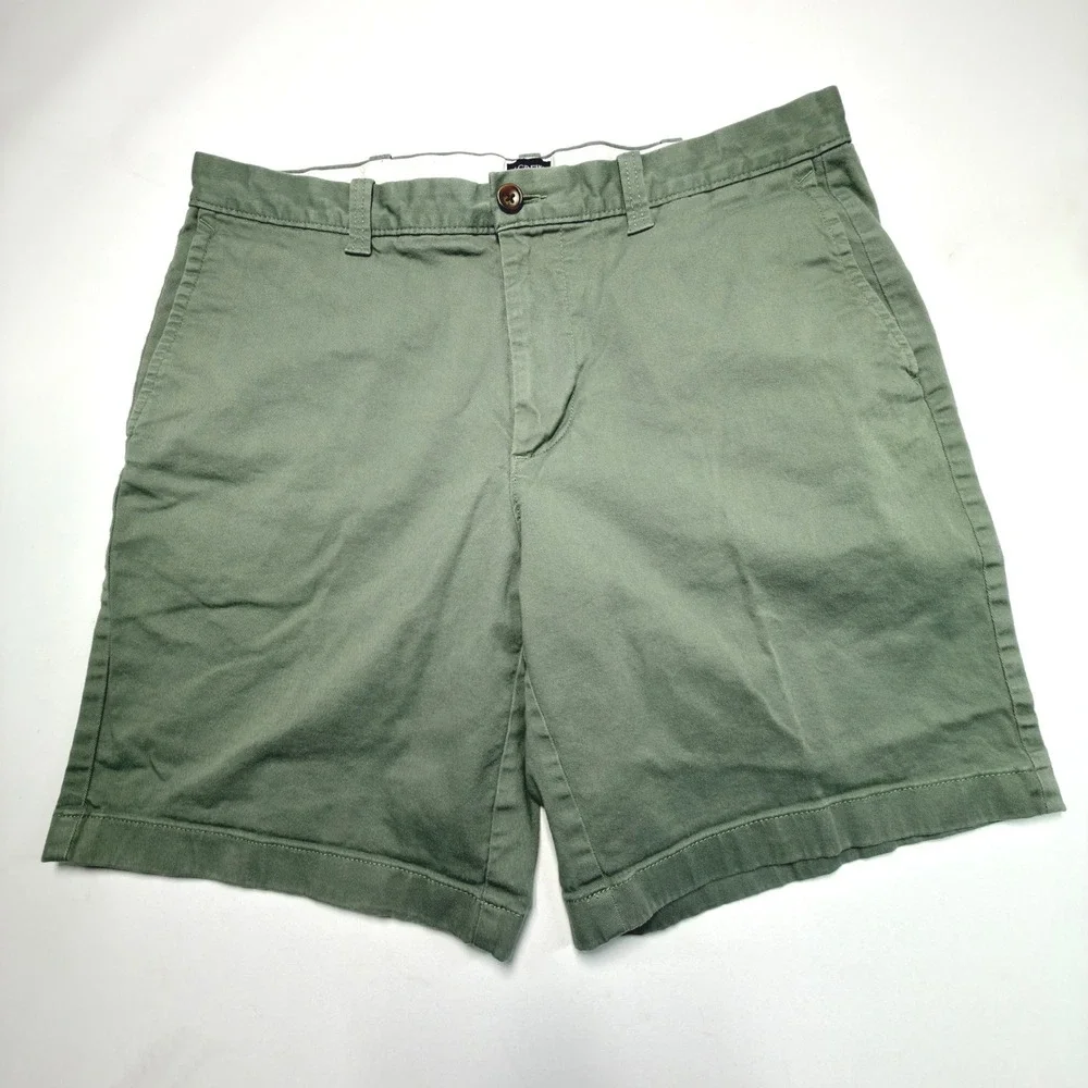 J Crew Chino Shorts Mens 35 Green 9 Inch Inseam Classic Flat Front Casual